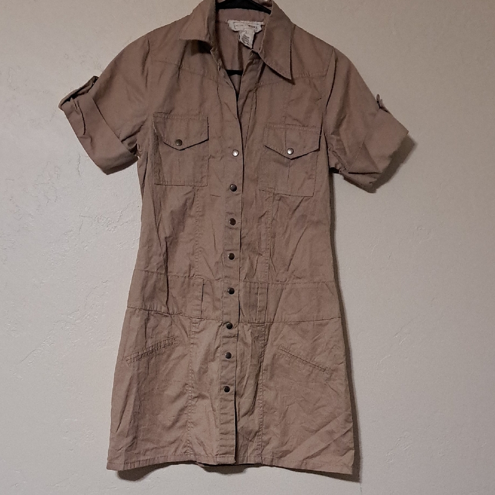Brown Buttoned Mini Dress with Notched Collar